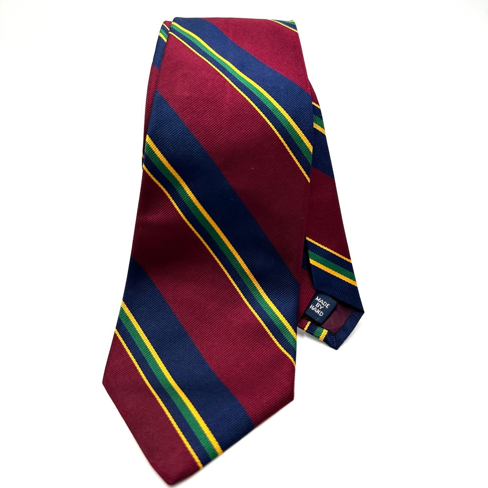 Vintage Polo Ralph Lauren Necktie Mens OS Burgundy Silk Stripe Preppy Ivy League